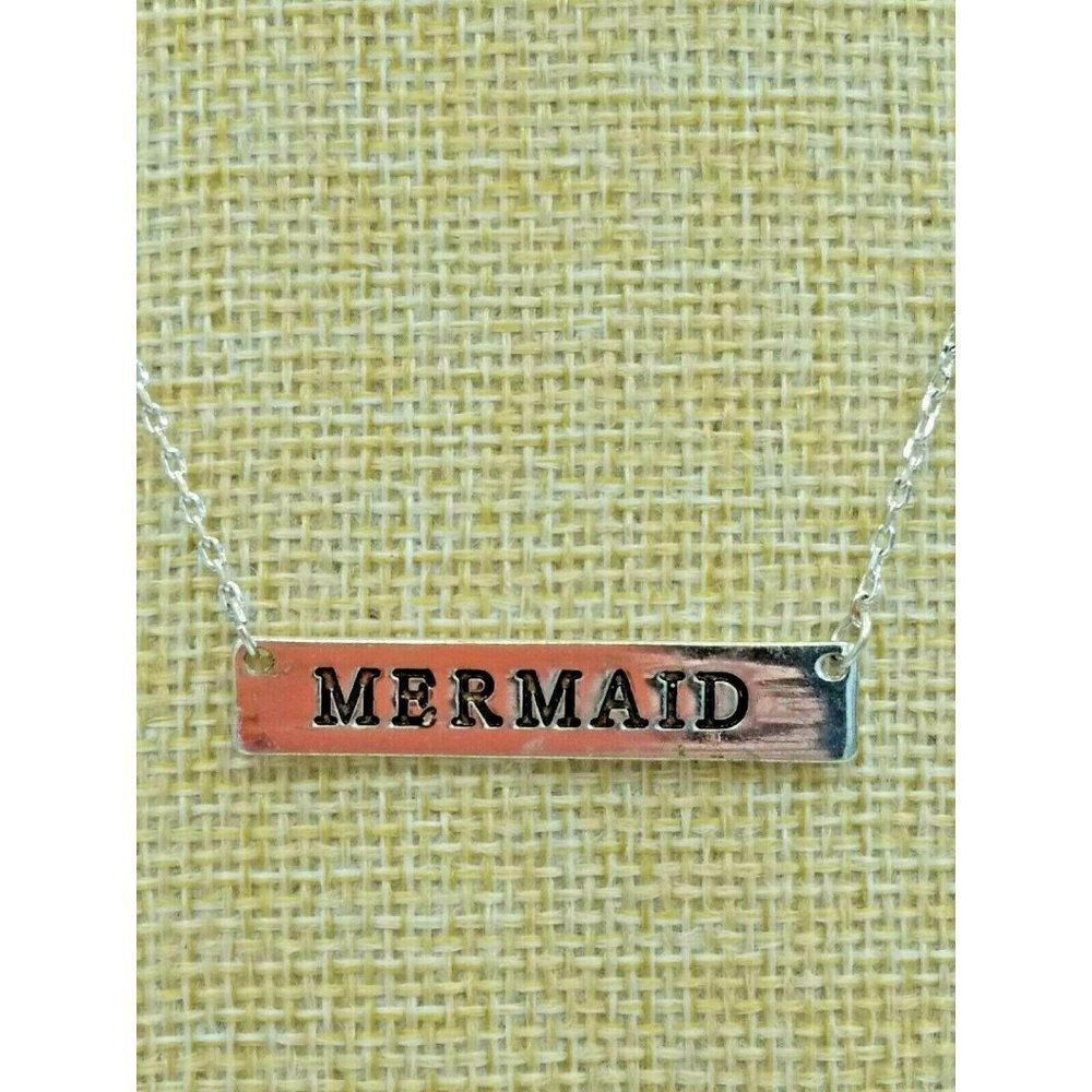 Zad Bar Necklace Mermaid Silver Tone 14"